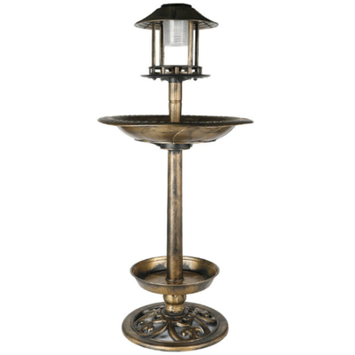 Easy Install Pedestal Outdoor Solar Lighted Bird Bath Fountain Decoration Planter, Embedded Panel, Roller Accents for Lawn, Garden